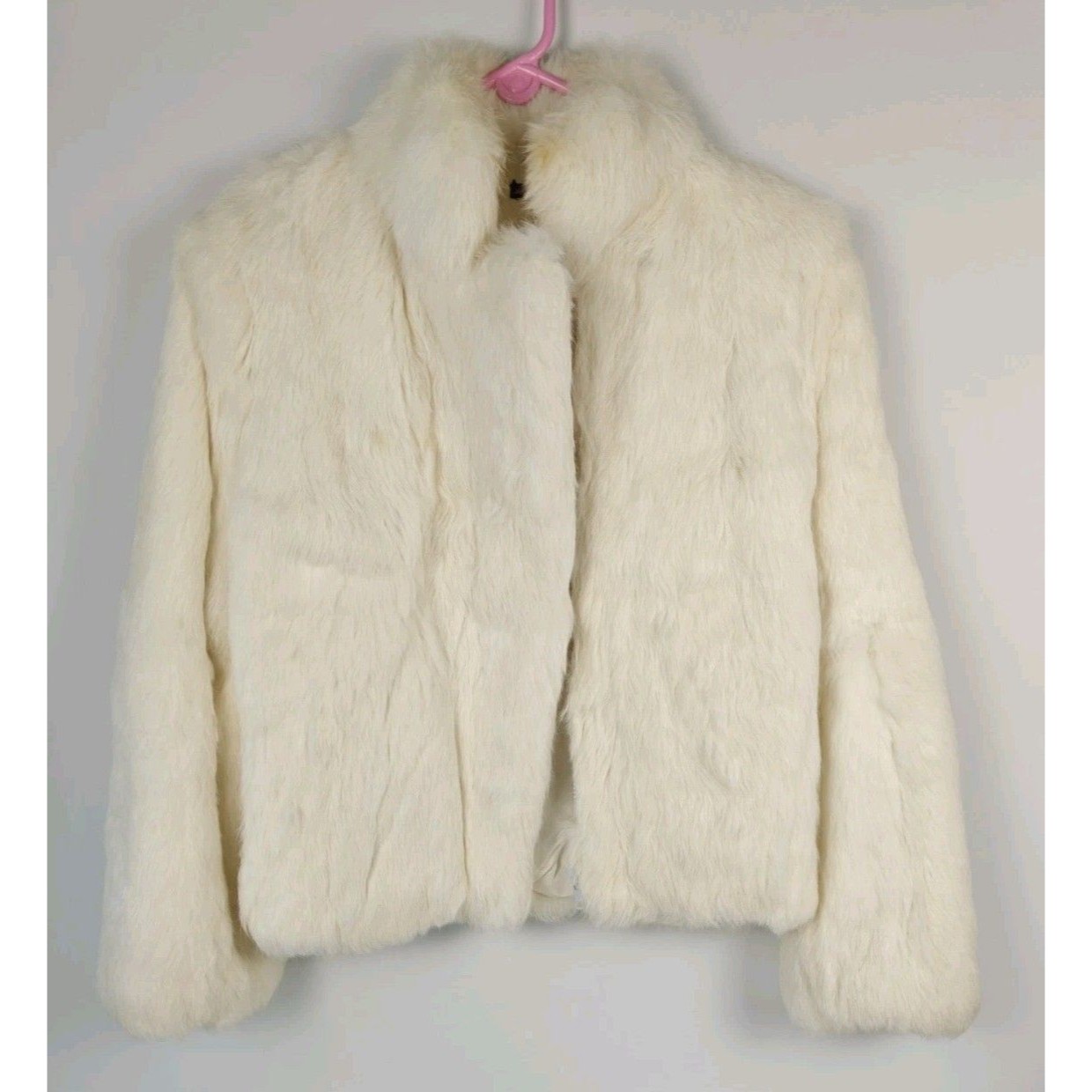Vintage White Rabbit Fur Short Coat Jacket Satin Lining Korea Size M Medium